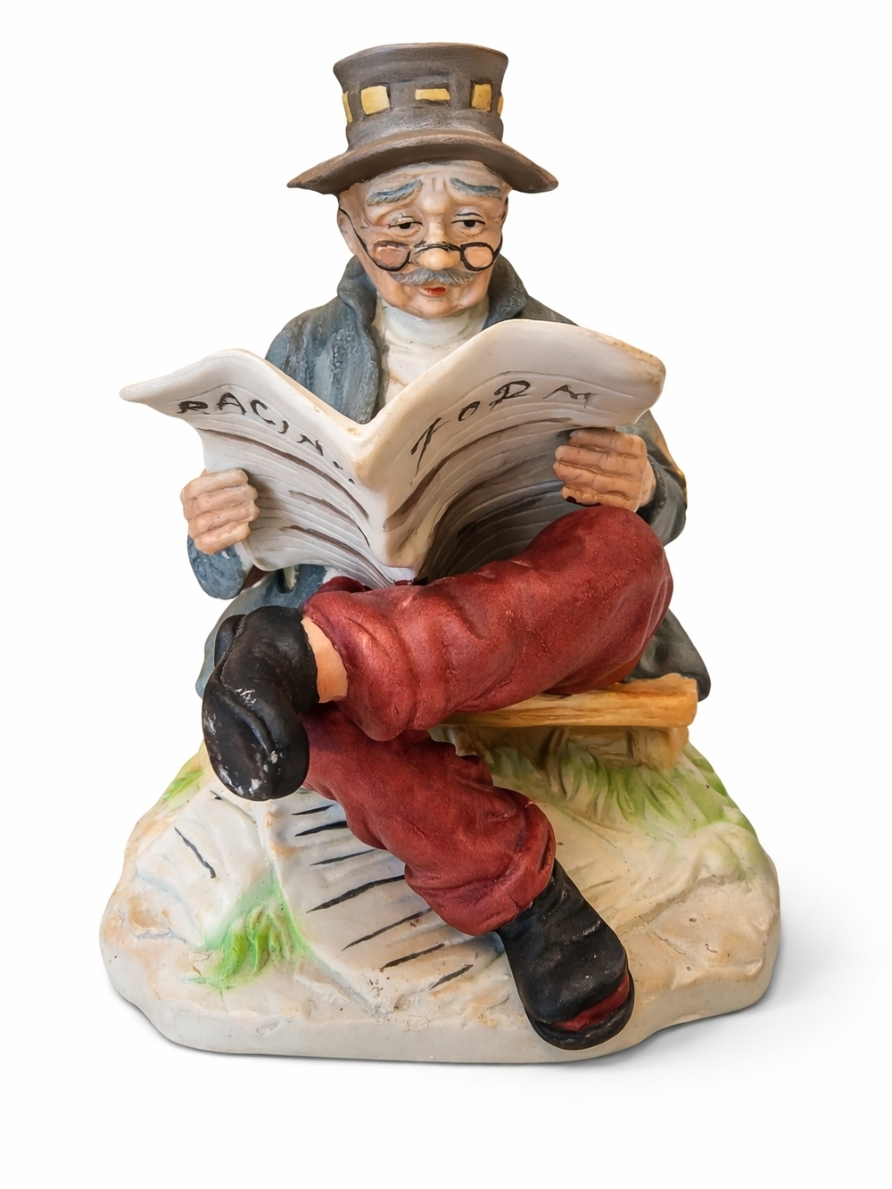 Vintage Himark Hand Painted Porcelain Figurine Old Man Reading Racing Form